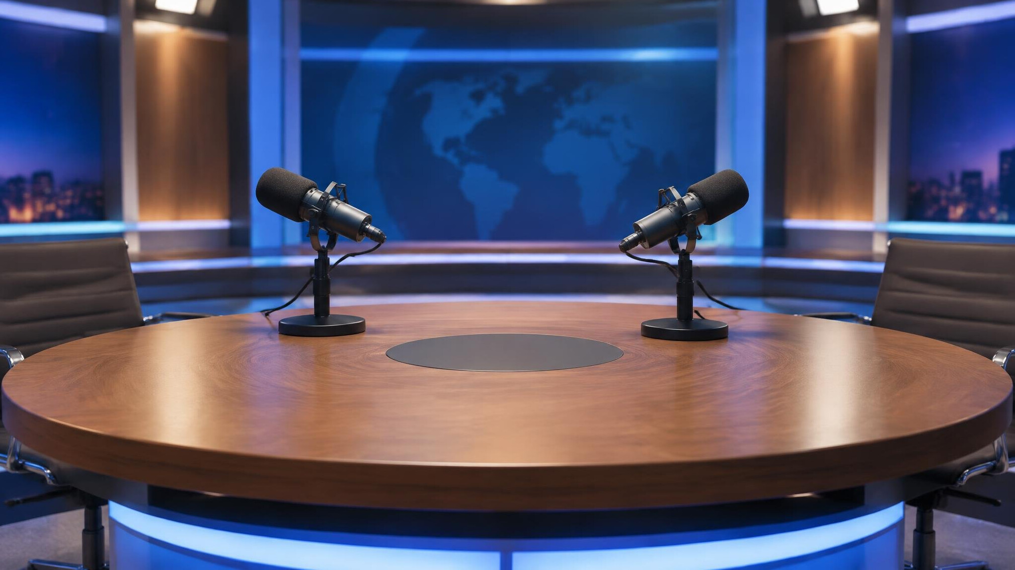 Two microphones on a discussion table